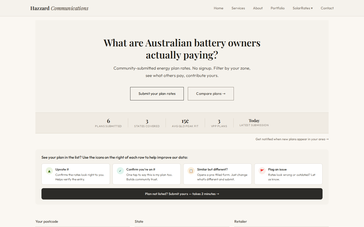 SolarRates — Australian battery plan comparison tool